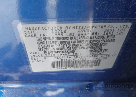 2013 Nissan Sentra Sr z USA, uszkodzony, nr VIN 3N1AB7AP2DL623490